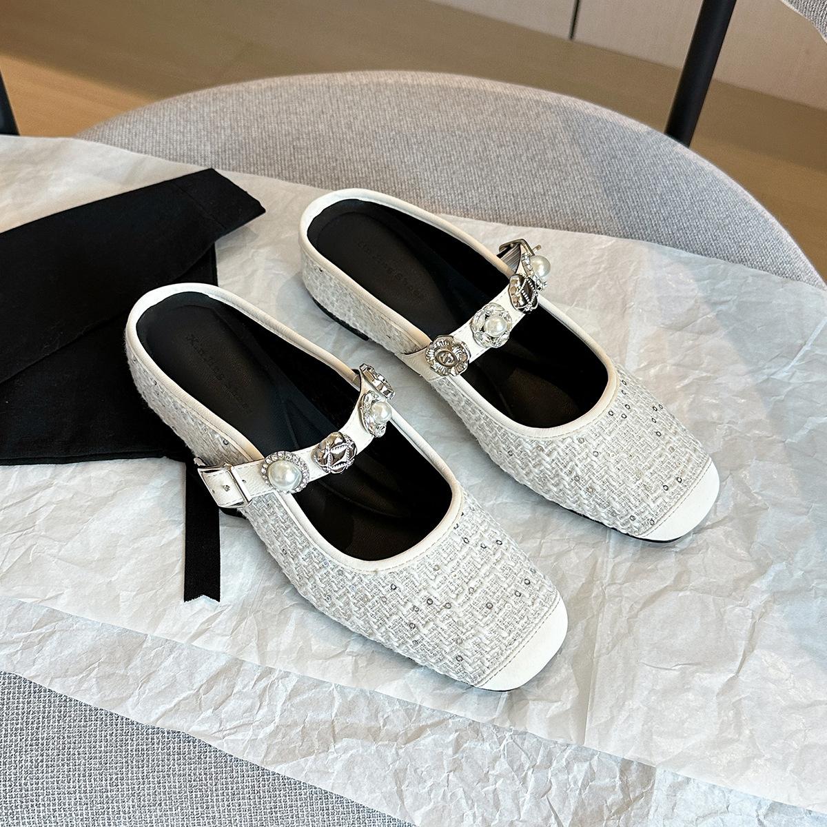 

796-9 Повседневные туфли с квадратным носком в стиле феи, увеличивающие рост, 25 новых, нежные, с маленьким ароматом, с ремешком с пряжкой из стразов, пустые туфли 40