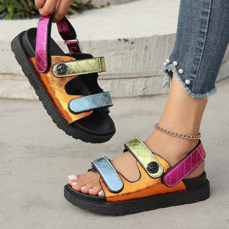 Summer flat-bottomed beach sandals reflective colorful women's sandals platform-soled colored beach sandals