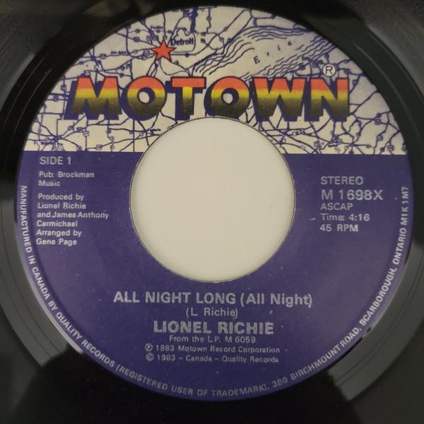 

7inch Record LIONEL RICHIE - All Night Long (All Night) M1698X MOTOWN 1983 Canada Dance & Electronica Used