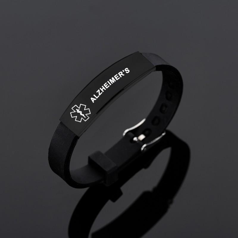 Medical Alert ID Bracelet DIABETIC EPILEPSY SOS Bracelets Black Engraving  Stainless Steel Silicone Wristband For Men Women