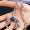 Vintage Crescent Moon Knot Pendant Necklaces for Women Stainless Steel Blue Stone Silver Color Punk Chain Jewelry Collier N7941