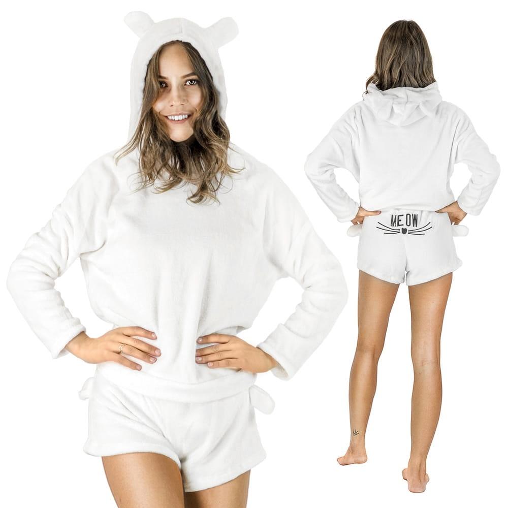 Birthday gift set women's plush winter pajama set shorts white XL L