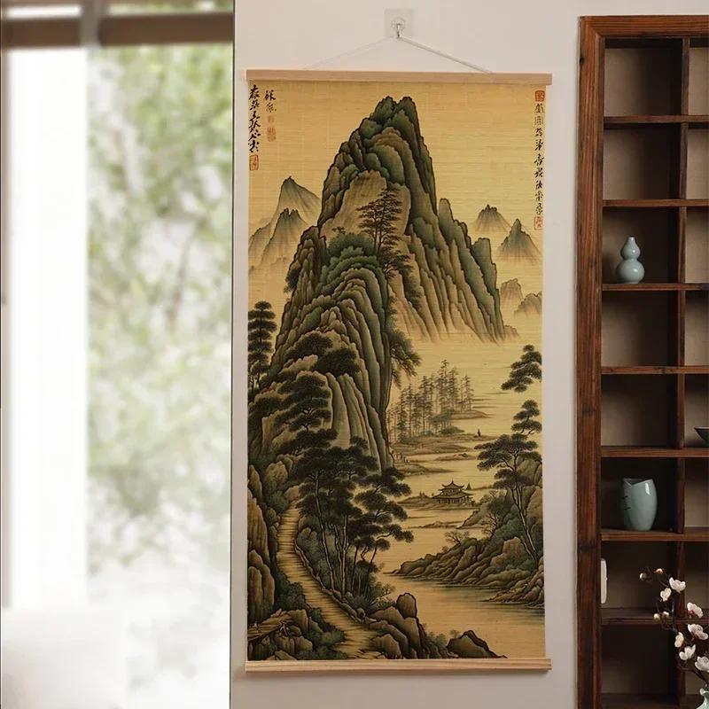 

Customized Chinese Style, Mountains and Rivers, Light Filtering Bamboo Roller Shades for Indoor Outdoor Home Patio Porch 40x70cm
