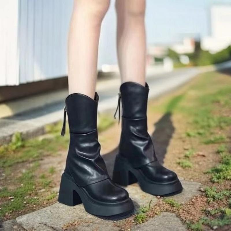 Popular white boots women's spring and autumn new models with skirts, heightening trousers, thick-soled short boots, thin stacking boots