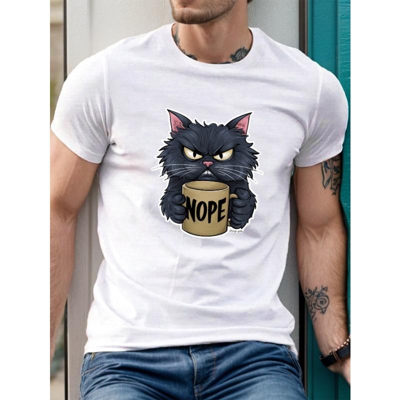 Summer Causal Men's Short Sleeve T-shirts Breathable Black Cat Graphic Printed T-shirt For Men Simple Designed Men's Clothing