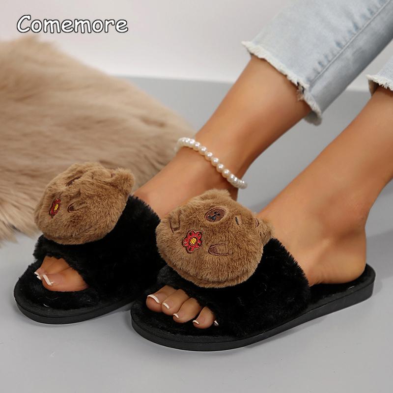Fashion Cute Plush Home Slippers for Women Soft Sole Fluffy Furry House Shoes Woman Indoor Cozy Non Slip Warm Winter Slippers Pantuflas