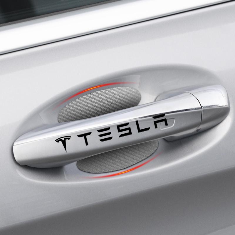 Car Door Sticker Carbon Fiber Scratches Auto Handle Protection Film For Tesla Model 3 Model X S 2016-2023  Model Y Decals TM3 TMX