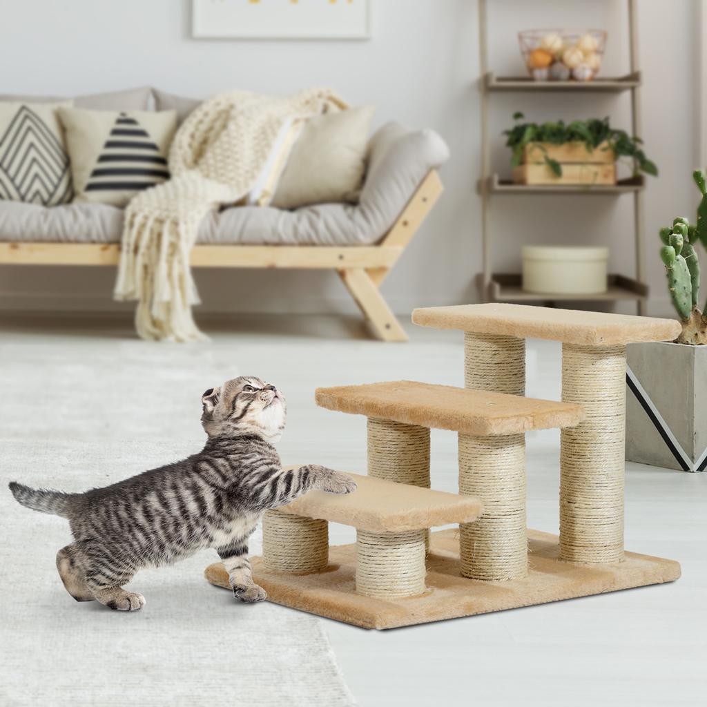 Pet Stairs 3-step Pet Ladder Cat dog Stairs Climb Ladder Cat Tree, Beige