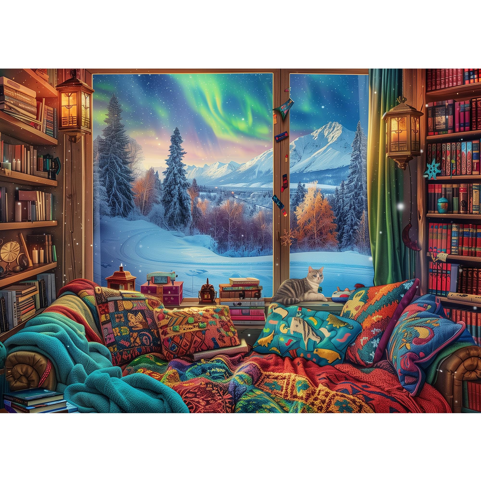 

MISITU Jigsaw Puzzle, 1000 Pieces, Landscape, Winter, Snow, Book, Cat, Gift, Birthday, Christmas, Stylish Interior Decor, Snow Viewing (50 x 70cm)