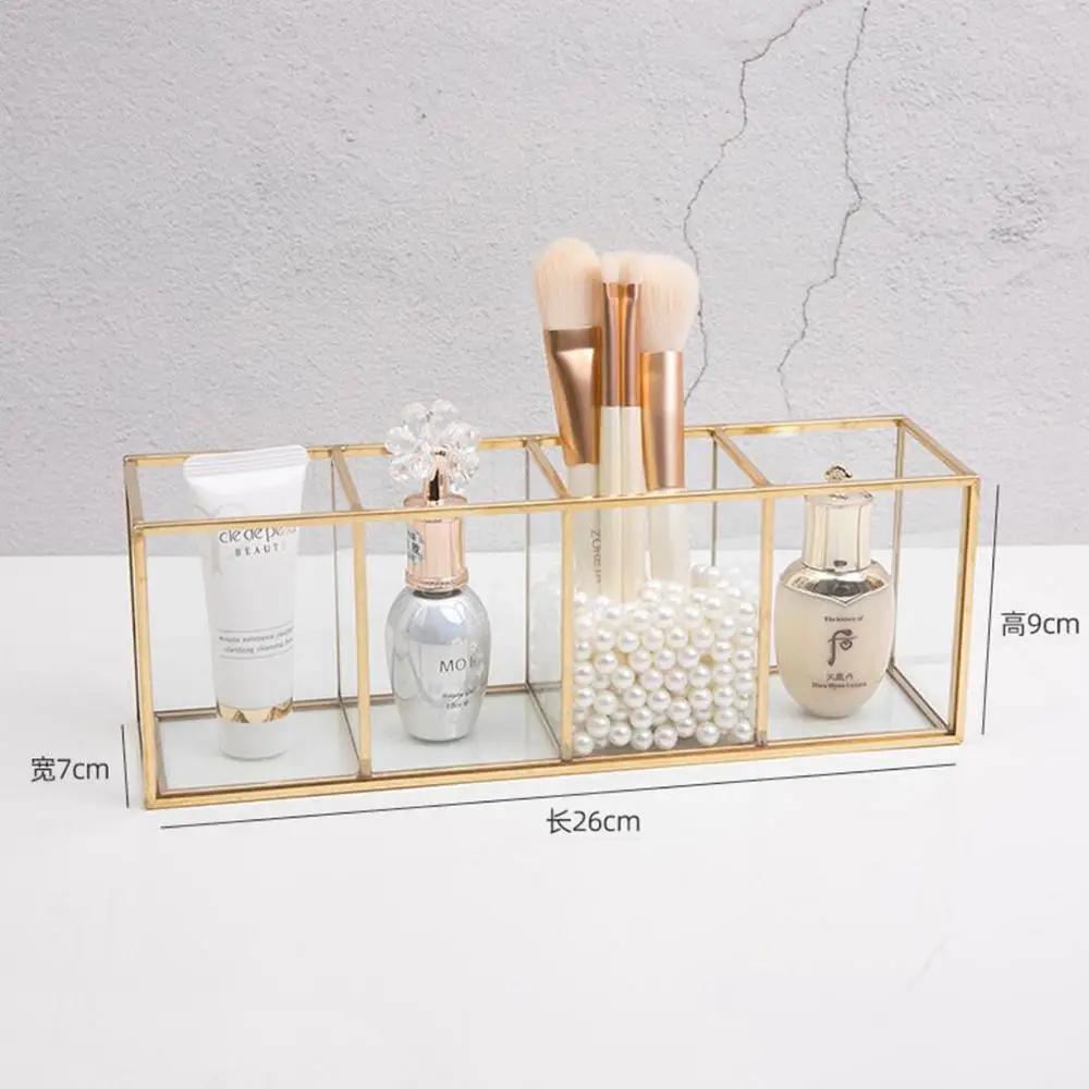 Gennemsigtig Glas Make-up Pensel Opbevaringsboks Guld Kosmetik Beholder Ring Blyant Læbestift Holder Make Up Pensler Organizer