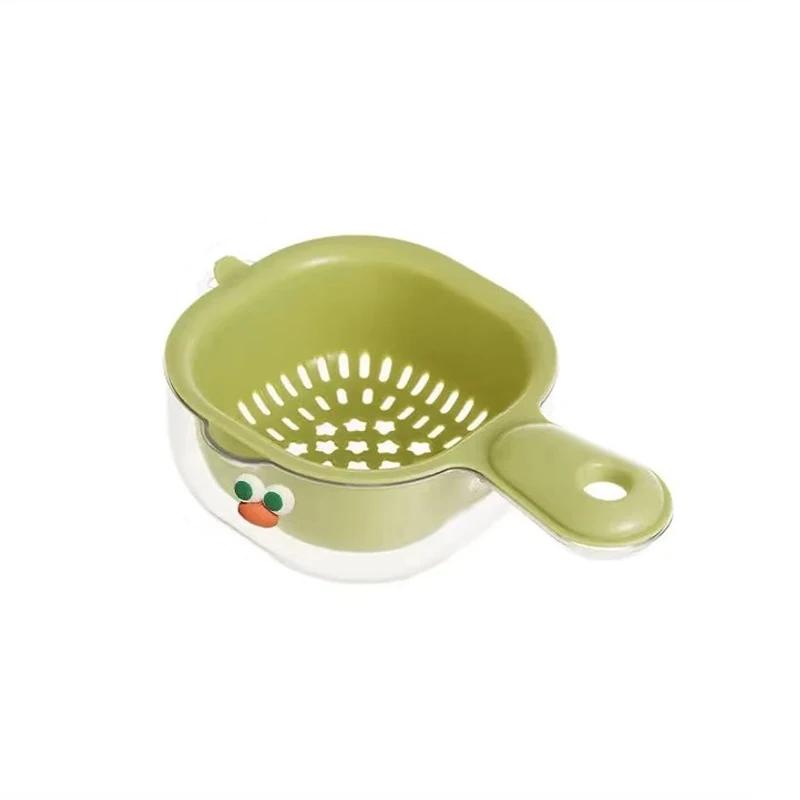 Cute Handle Drain Basket Double Layer Thick Fruit Washing Kitchen Household New Style Living Room Drain Basket Exquisite Small