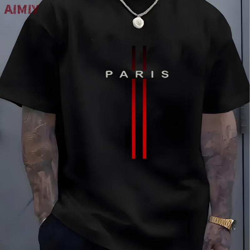 Summer Oversized T Shirt Man Loose Paris Creative Male T-Shirt Letter Print Casual Slim Round Neck Short Sleeved T-Shirt Top