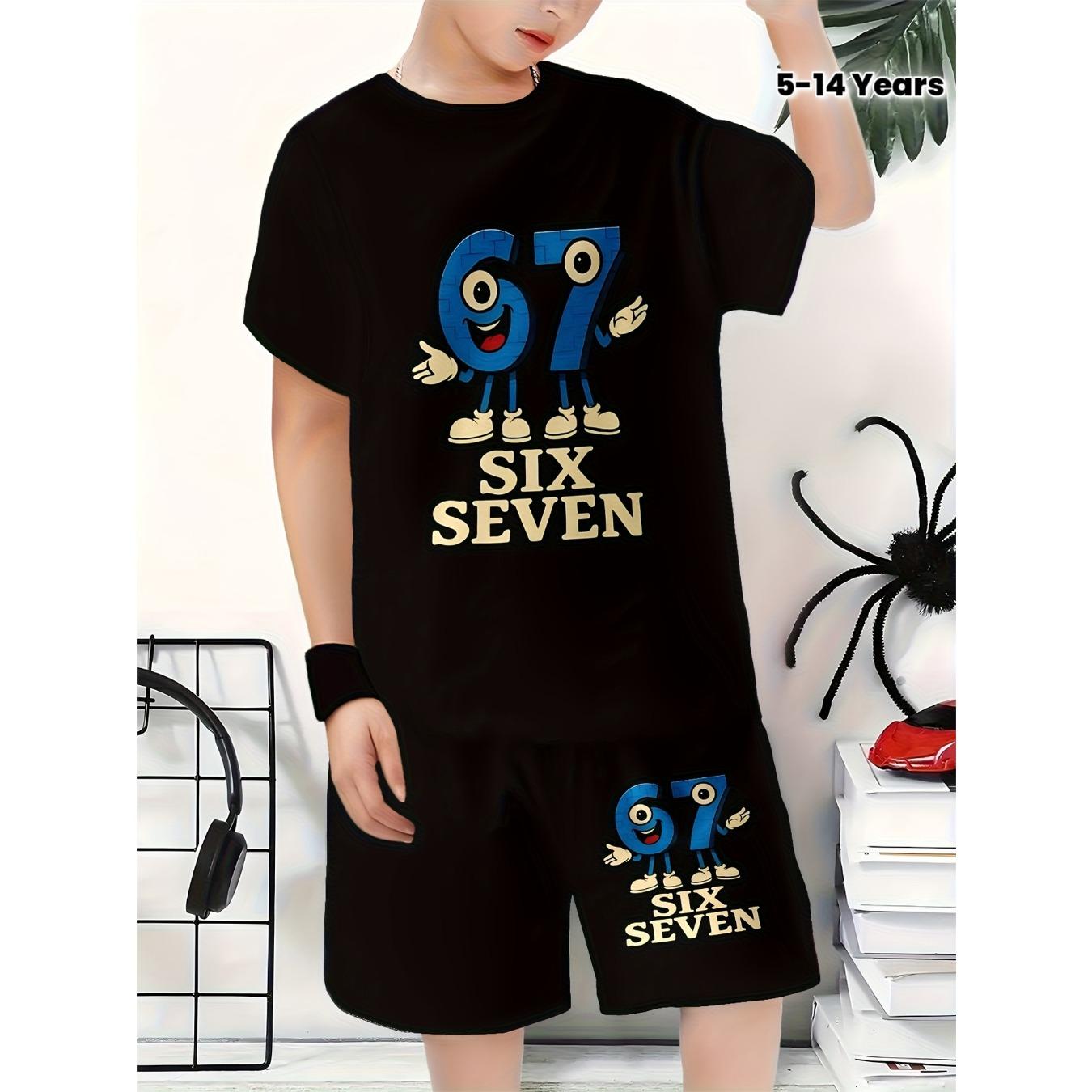 Boys set, fashionable 3D printed casual pullover, short sleeved shorts, sports shirt 5-6Y