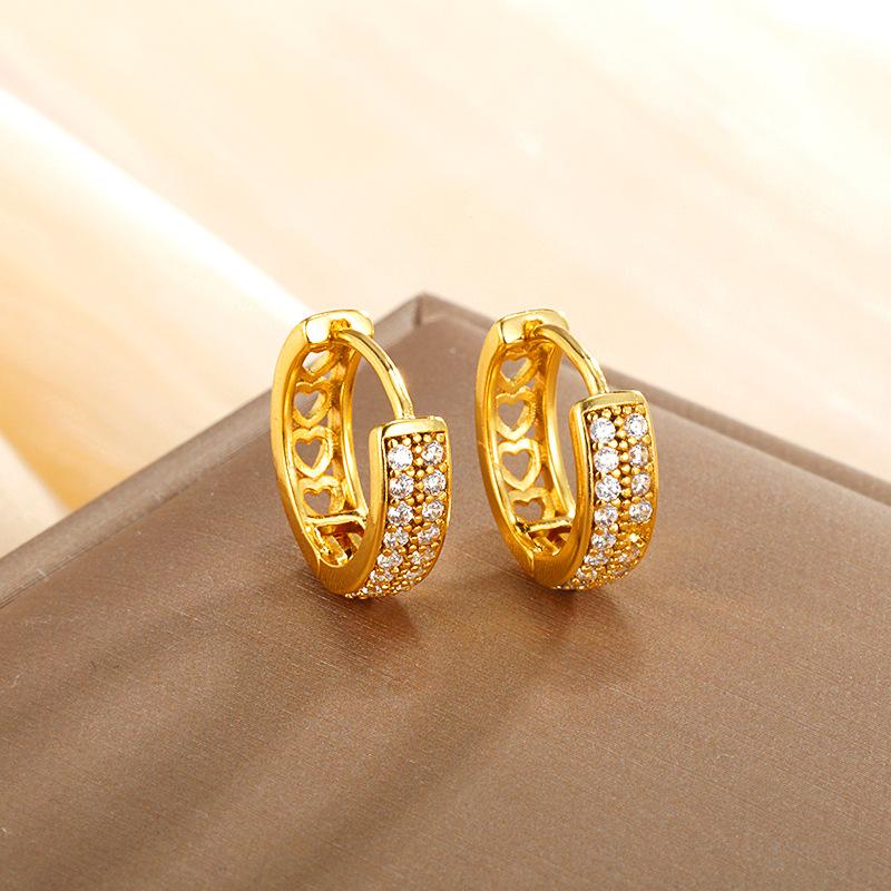 Luxury Double Row Zircon Stainless Steel Earrings for Women Fashion Cubic Zirconia Hoop Earrings Jewelry Gifts