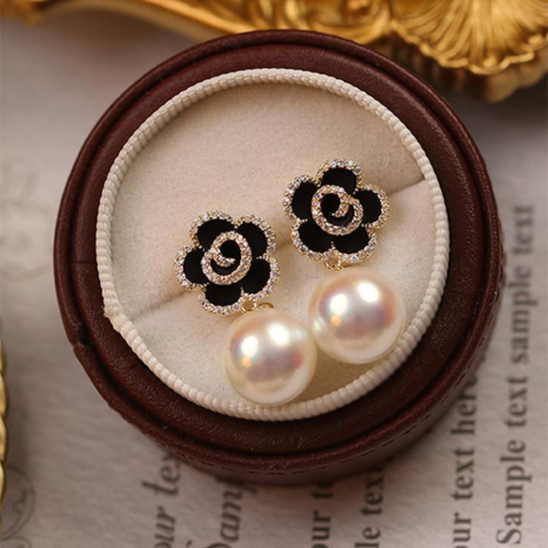 Sexy Woman Black Flower Earrings Party Club Accessories Ear Stud Earrings Fashion Jewelry Korean Pearl Earrings Moda Mujer