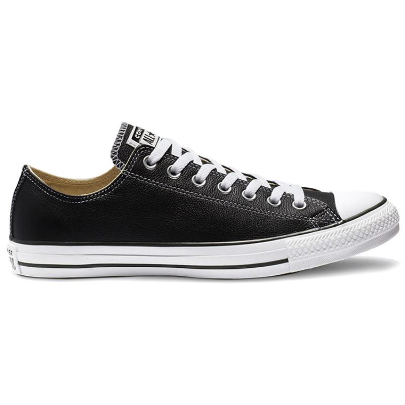 Converse All Star Leather Low Top Leather Lace-Up Low Top Canvas Shoes for Men and Women Black and White