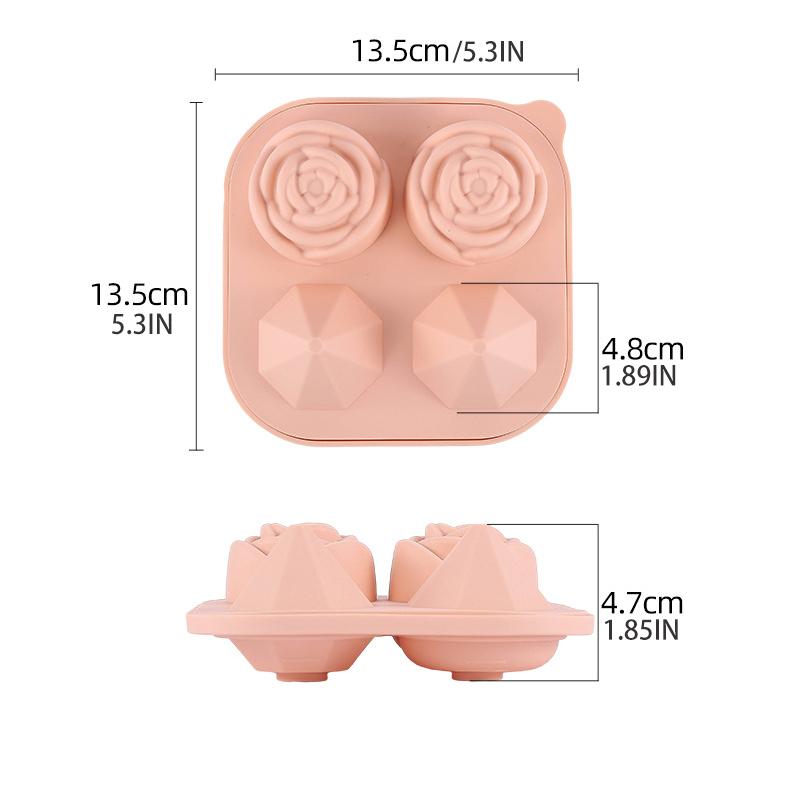 Summer Silicone Ice Compartment 4-hole with Lid Rose Diamond Ice Cube Film Ice Hockey Whisky DIY Ice Film