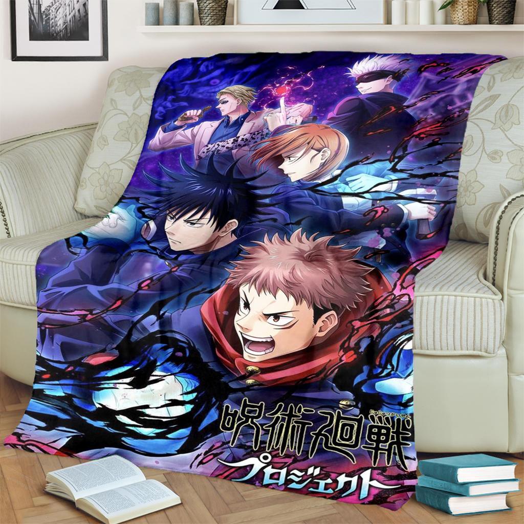 Warm Comfortable Blanket Jujutsu Kaisen Print Flannel for Bedrooms, Sofas, Beds, Chairs, Picnics, Travel