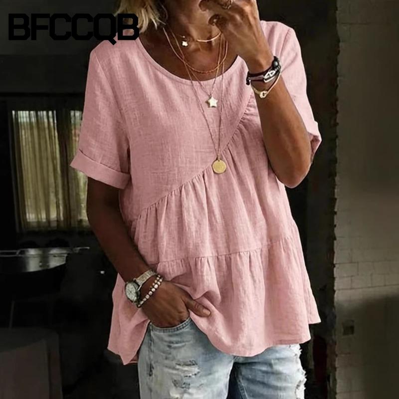 BFCCQB Women's Fashion O-Neck Short Sleeve Summer Spring Casual Blouses & Shirts