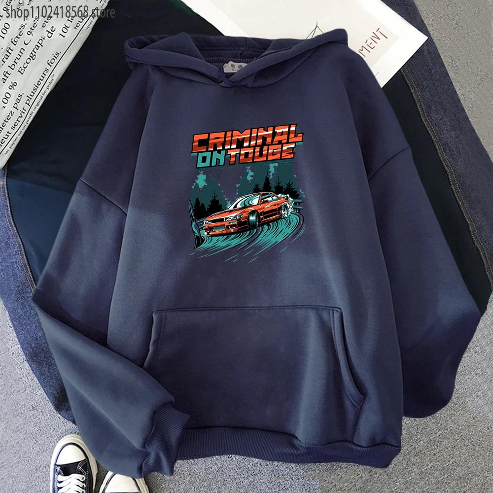 Felpe da uomo con cappuccio Initial D Touge Drift Montato Felpa per uomo JDM Car Felpe unisex per donna Silvia S13 Criminale sulle stampe