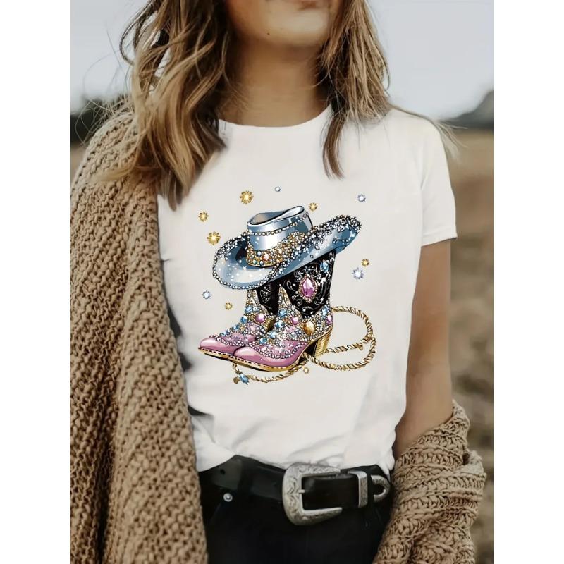 Short-sleeved Western Cowboy Series Printed T-shirt Fashionable and Trendy Casual and Versatile Regular Length for All Seasons