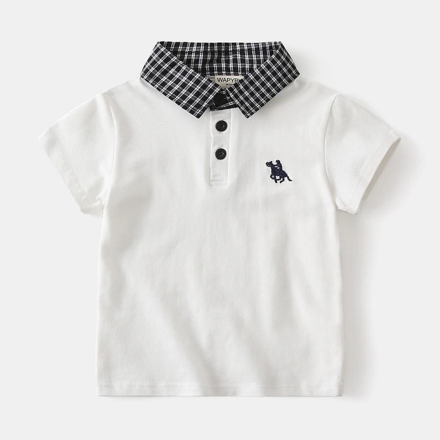 Boys Short Sleeve Shirt with Plaid Collar Summer Thin Fashion Tops for Toddler Kids Baby High End T Shirt