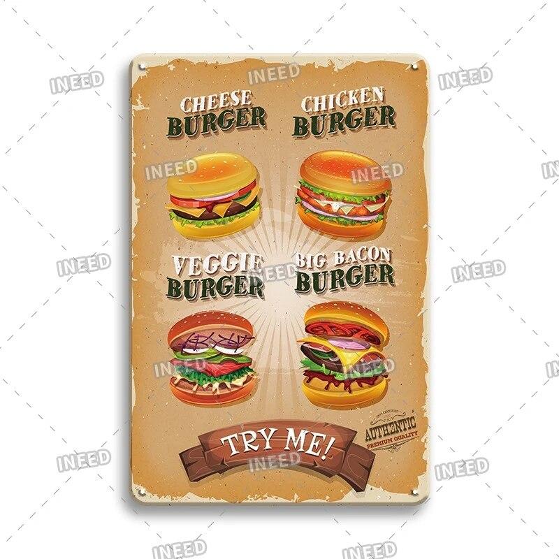Burger Sign Best in Town 100% Beef BBQ Vintage Decor Hotdogs Kitchen Decorations Wall Plaque Retro Decor Vintage Food Sign