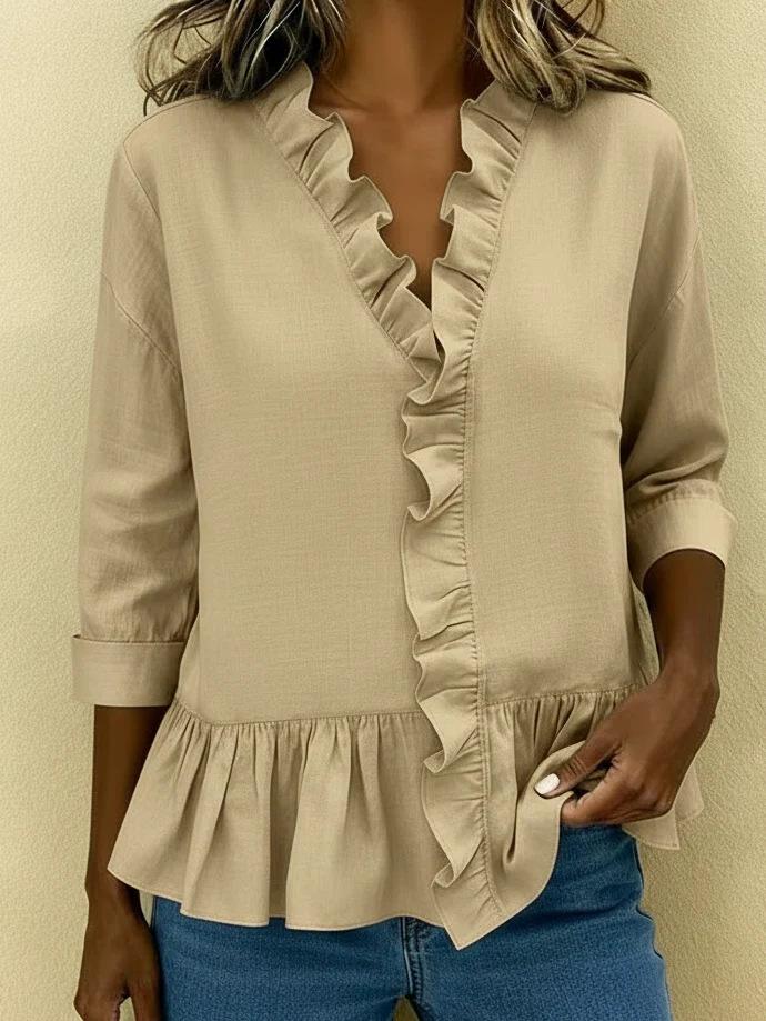 ebay spring and summer European and American new long-sleeved ruffle shirt women's shirt