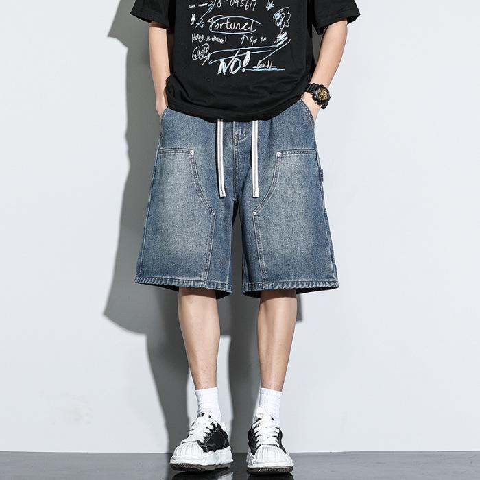 

Новые весенне-летние свободные прямые уличные джинсы мужские брюки 5-точечные разноцветные эластичные вываренные средней посадки 3XL