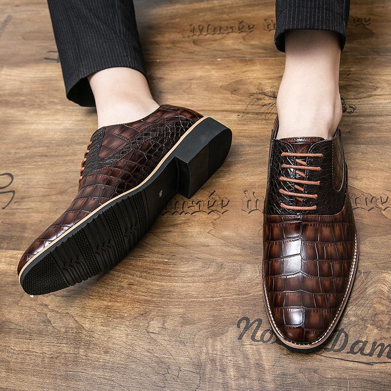 Men's Low-top Lace-up Wedding Shoes Large Size New Fashion Business Casual Trendy Shoes Retro British Leather Shoes