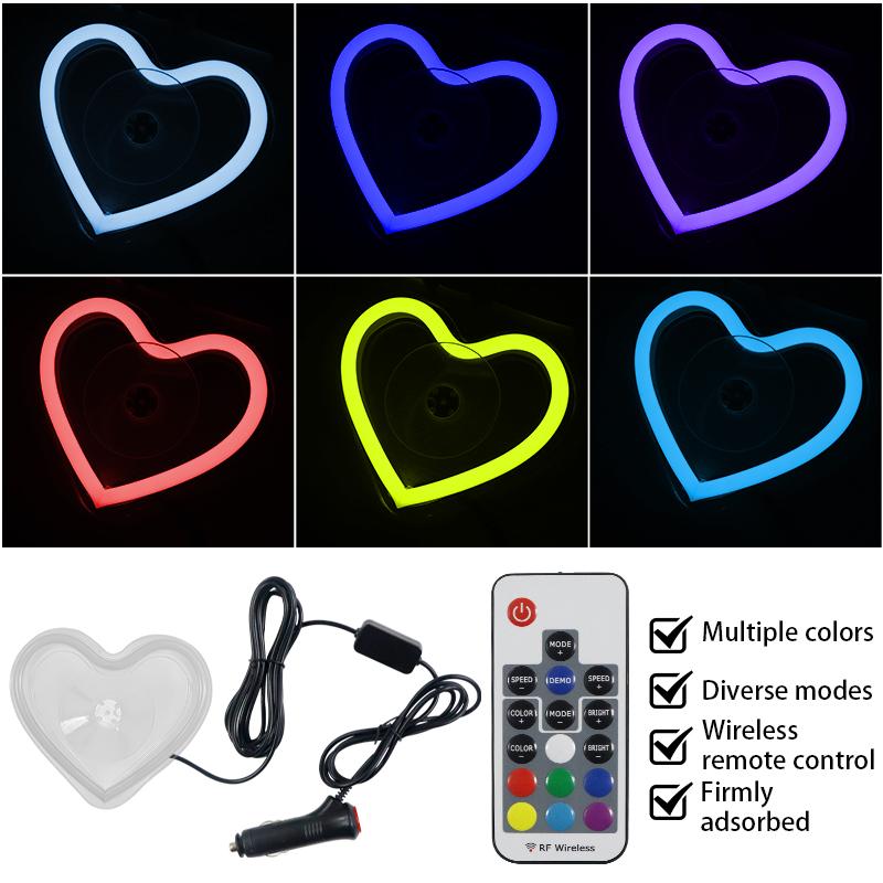 Heart-shaped seven-color neon car interior decoration atmosphere light decoration car window LED atmosphere light