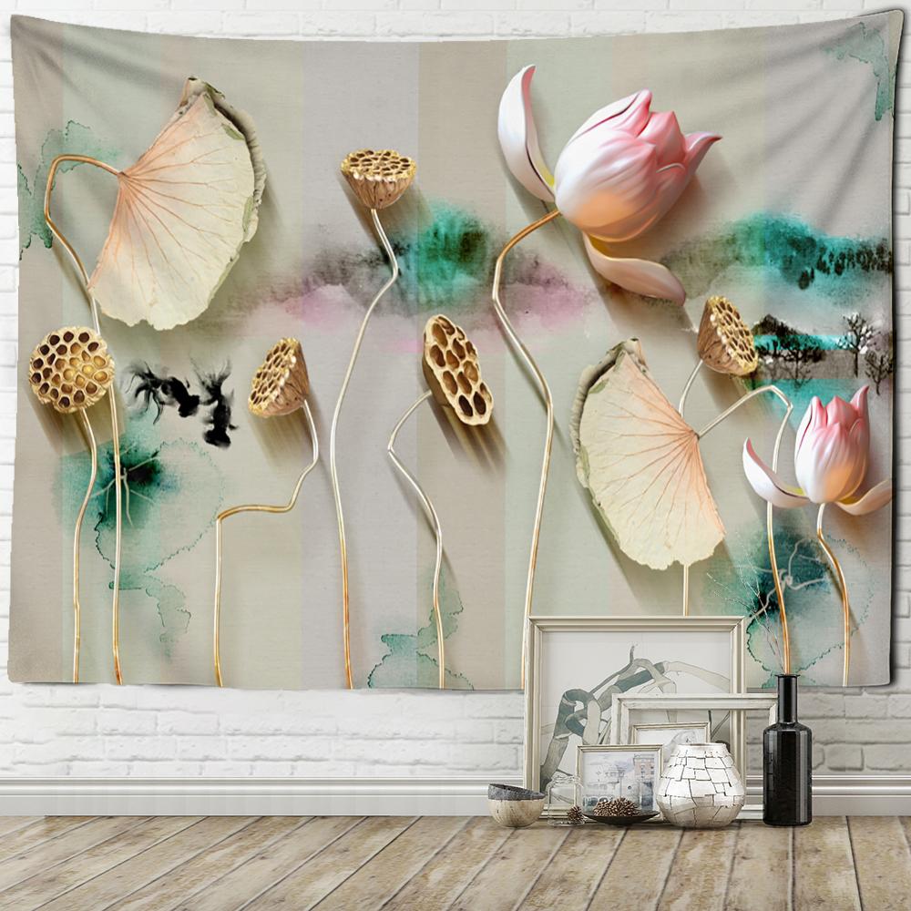 Frunze Moarte Lotus Koi Tapiserie Artă Agățată de Perete Natură Plantă Hippie Tapiz Decor Acasă Fundal Pânză