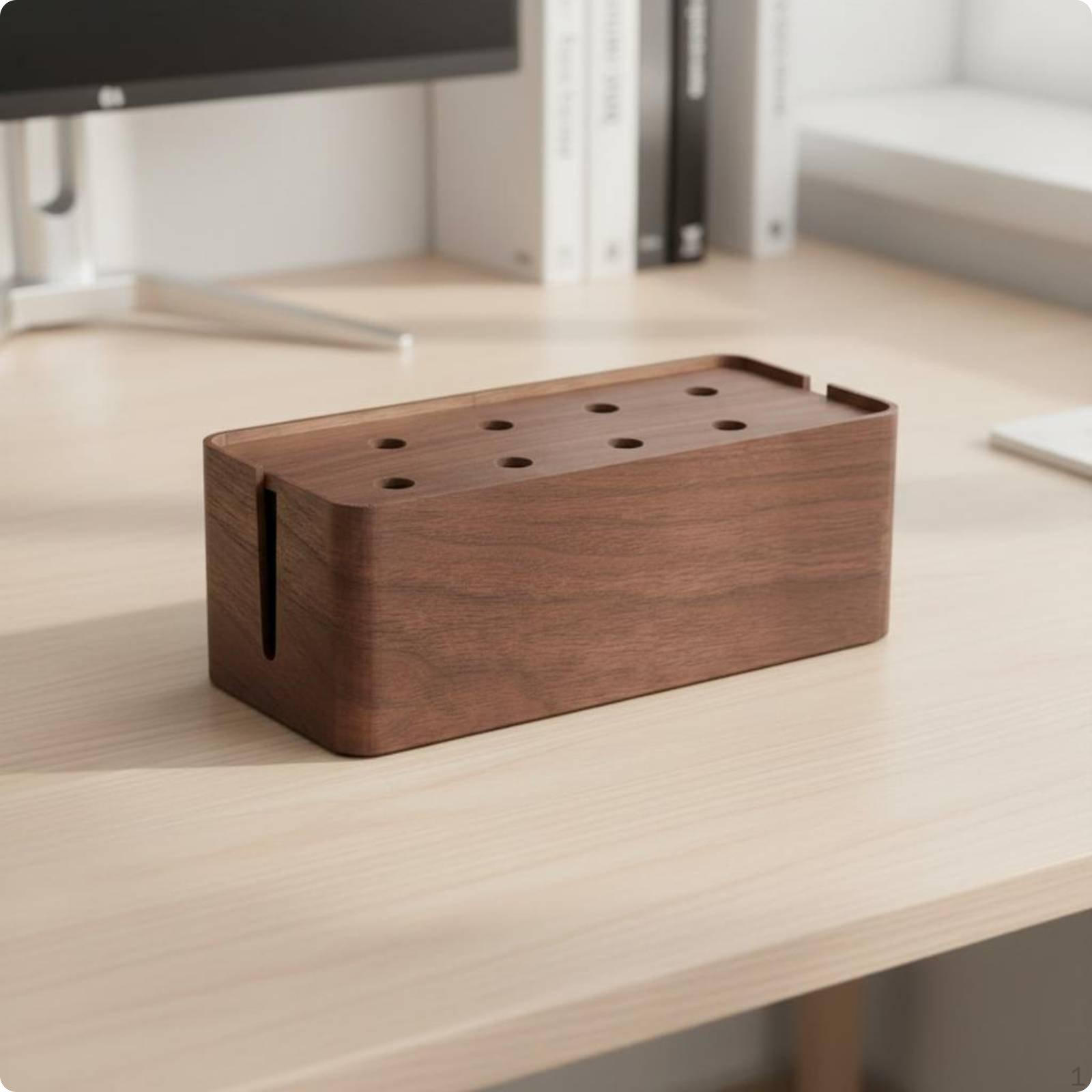 Power Strips Box Walnut Finish Desktop