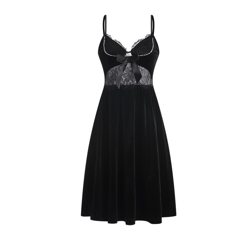 Women's Velvet Deep V Cami Sleep Dress with Robe Lounge Pajama Set
