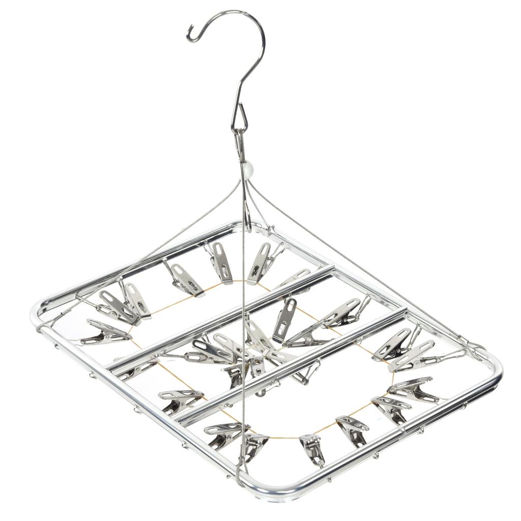Multifunction Aluminum Alloy Laundry Drying Rack with 26 Clips for Socks Underwear Scarf Gloves