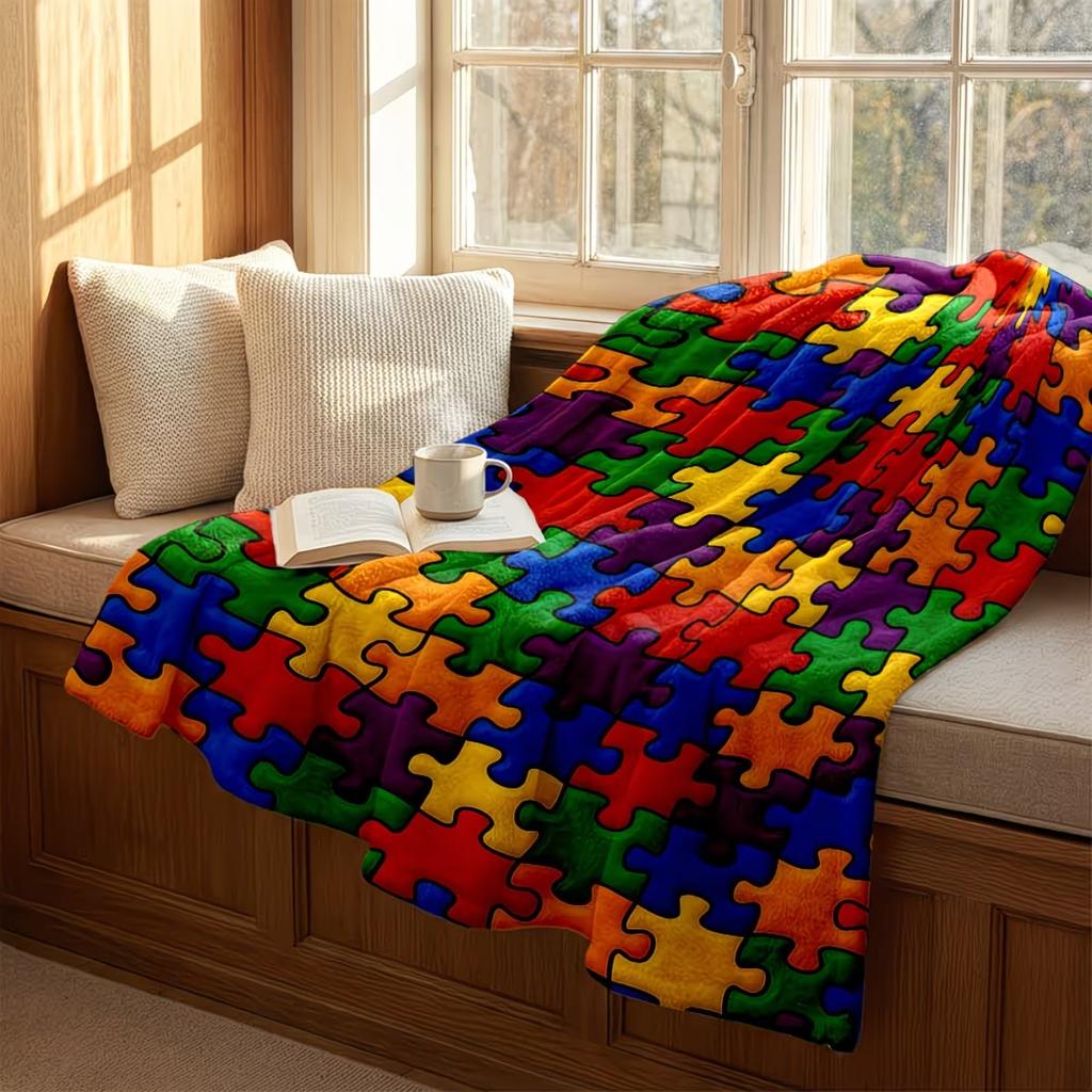 New Flannel Blanket Arrival Extra Soft Warm Plush Jigsaw Puzzle Blanket All-Season Cozy Throw Multicolor Interlocking Puzzle