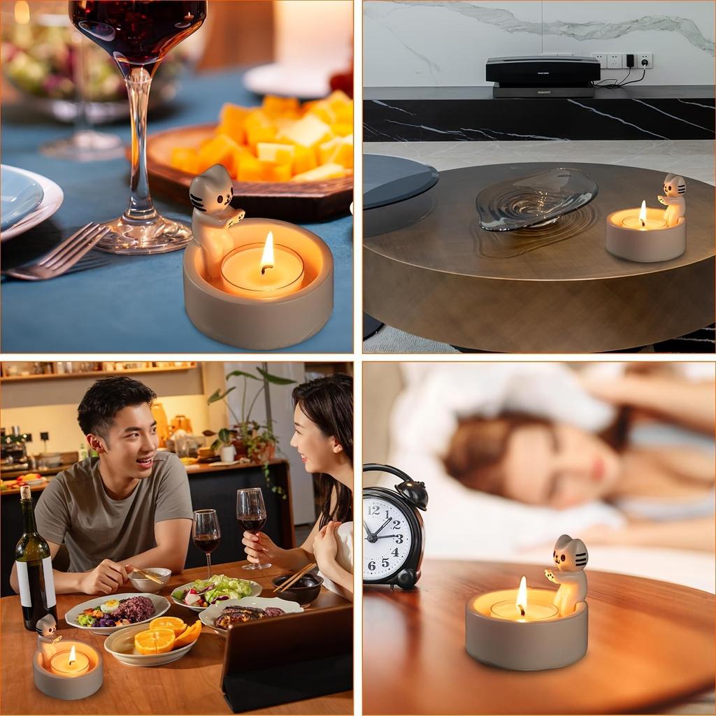 Uroczy świecznik z kotkiem i pandą - Ręcznie robiona ceramika, dekoracja stołu, idealny do domowej atmosfery i na prezenty