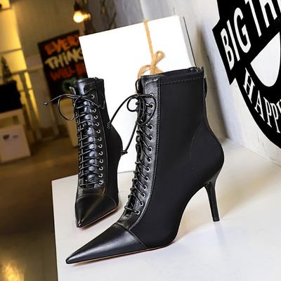 BIGTREE Shoes Cross Straps Sexy Women Boots Pointed Toe Stiletto High-heel Boots New Women's Ankle Boots Plus Size 42 43