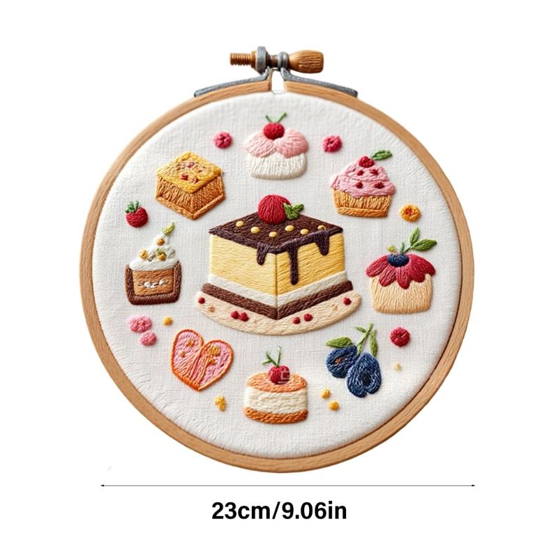 Cake Dessert Theme Embroidery Set with Embroidery Hoop and Instructions Beginner Embroidery Craft Set for Art Craft