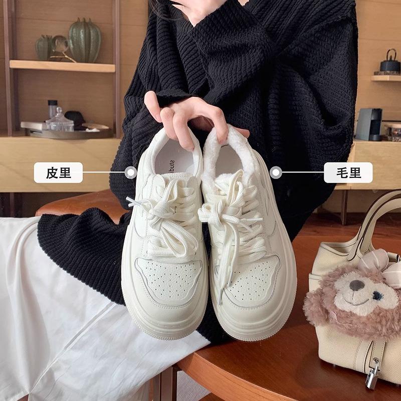 Women's shoes show long legs casual shoes round head lace-up thick baseplate shoes small man height increase white shoes women