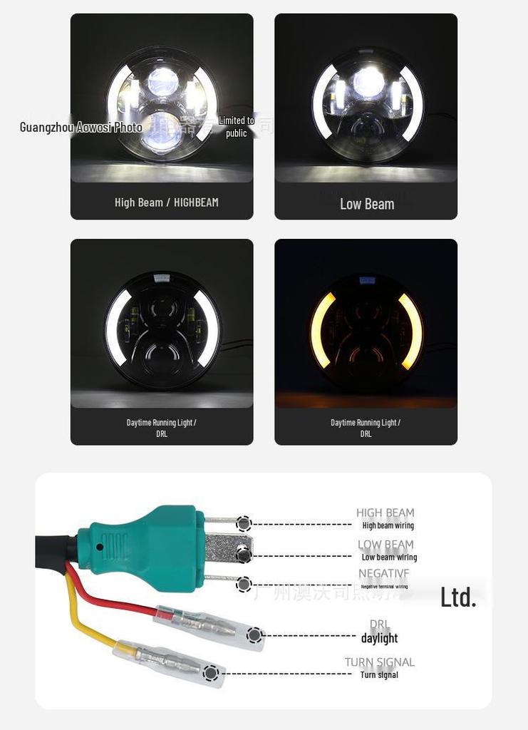 7-inch LED Headlight Assembly with Turn Signals for Harley Motorcycles