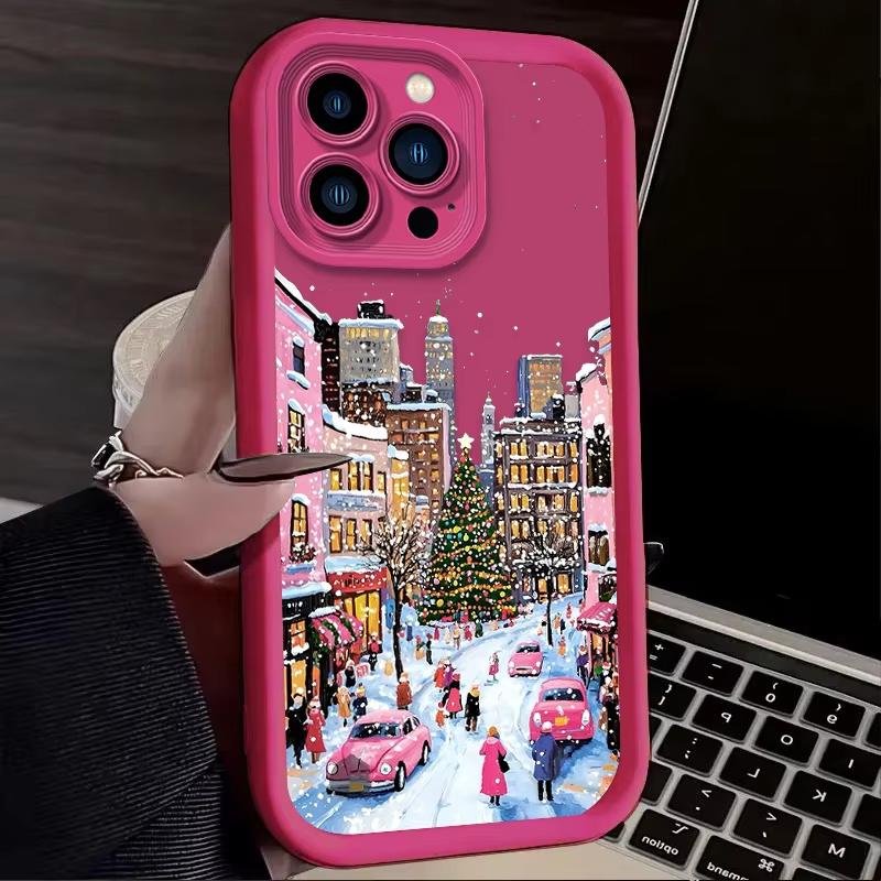Winter Cartoon Kerst Stijl Sneeuw Telefoonhoesje Voor Samsung Galaxy S25 Ultra S24 S23 FE S22 Plus S21 A54 A55 Zachte Siliconen Cover