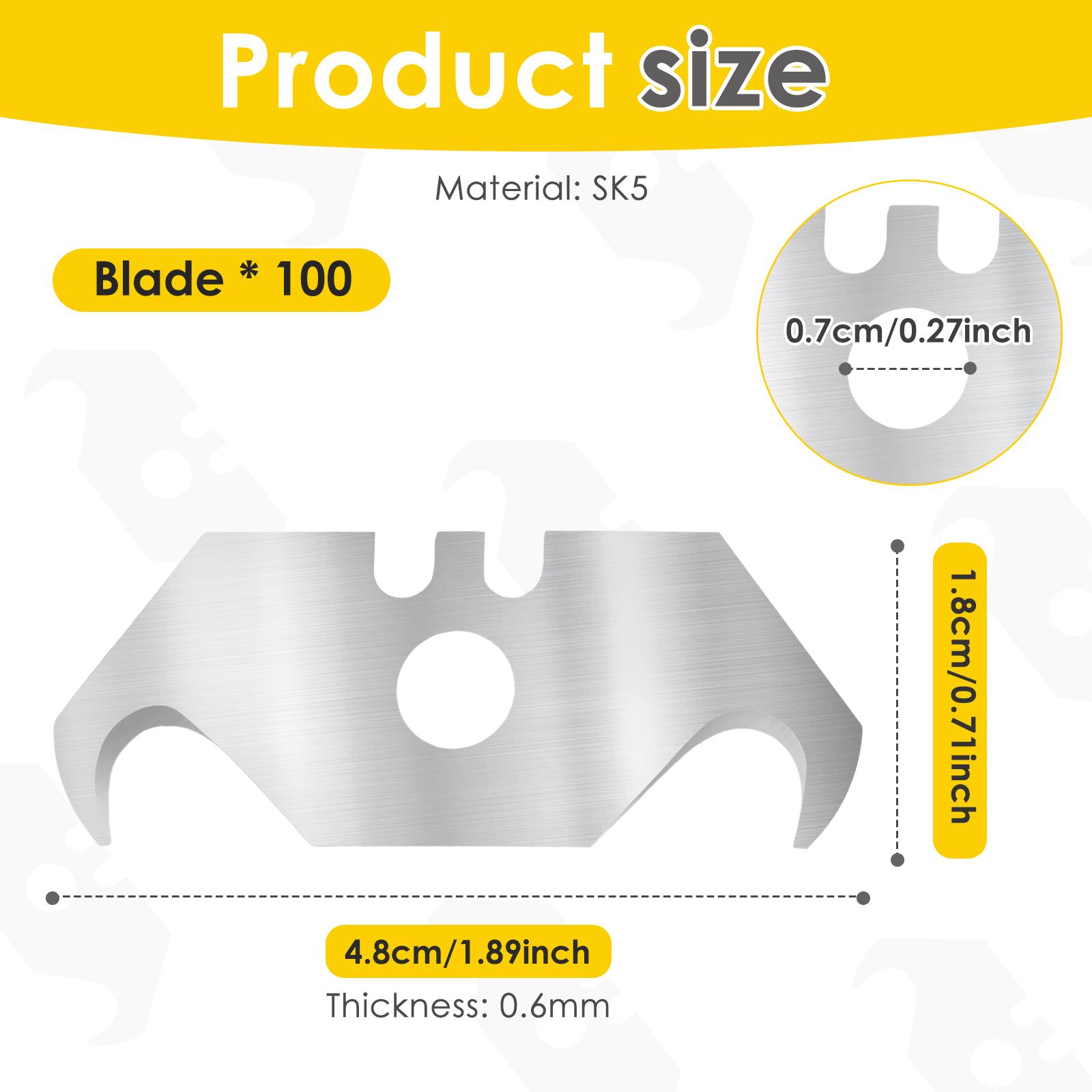 SK5 100pcs Utility Hook Blades Steel Razor Blades Safety Horn Knife Blades for Cutting Carpets Wallpaper Roofing Materials