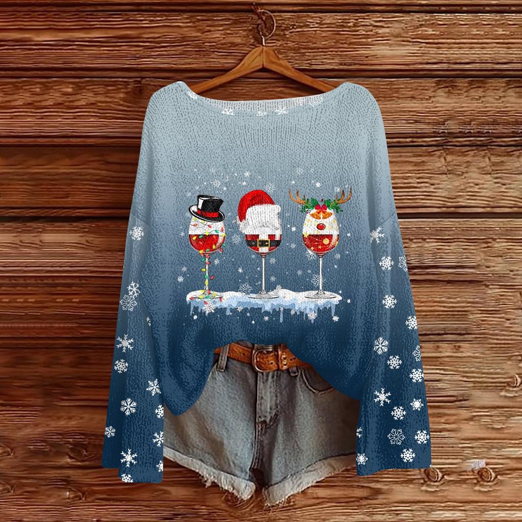 Julegensere for kvinner Strikkegenser Søt skjorte Høst Rund hals Genser Topper