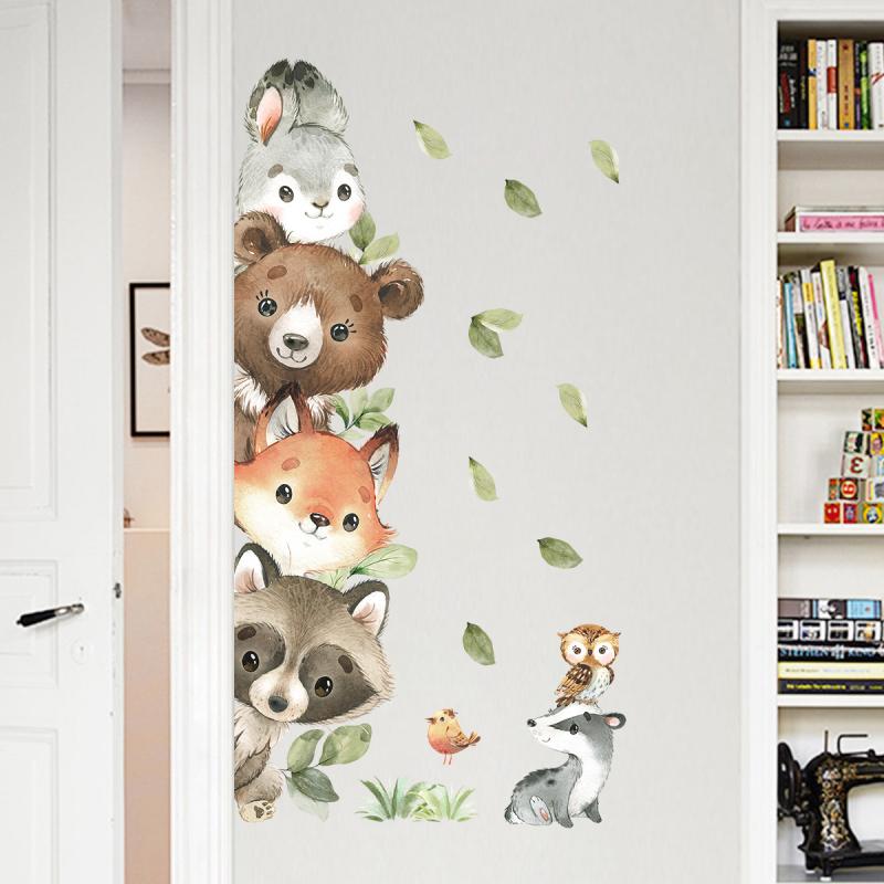1Pc Cute Cartoon Probe Stacked Sitting Small Animal Wall Stickers For Kids Room Bedroom Home Decoration Wall Decor