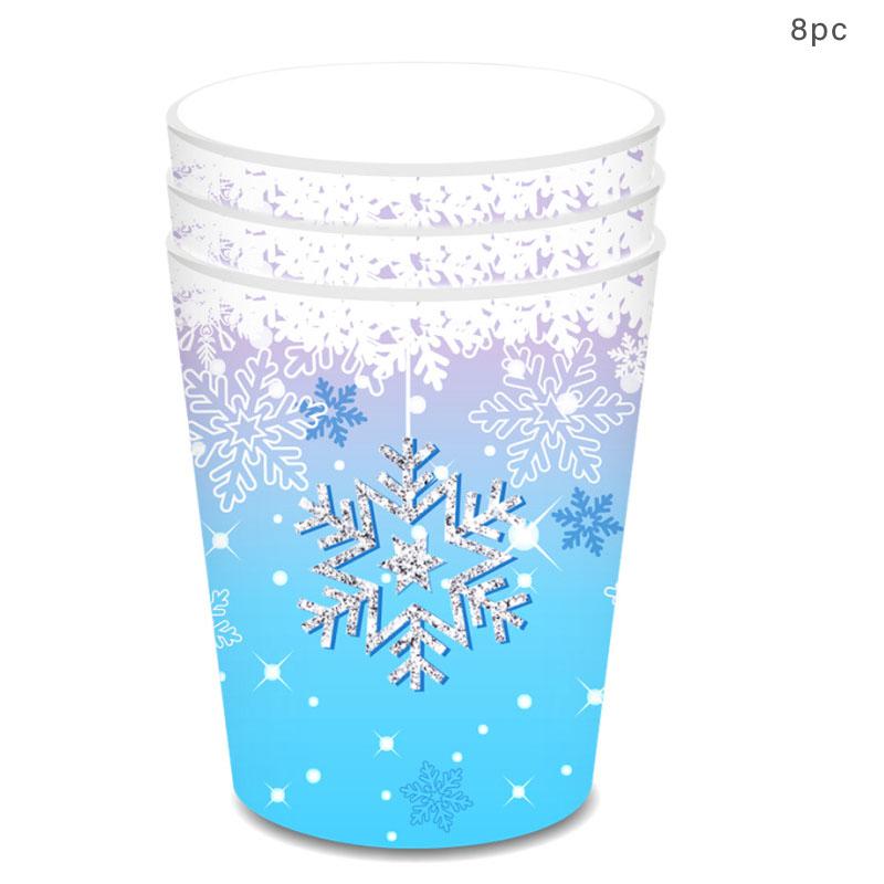 Blue Snowflake Disposable Tableware Blue Snow Plates Cups Napkins Merry Christmas Girls Happy Snow Theme Birthday Party Supplies
