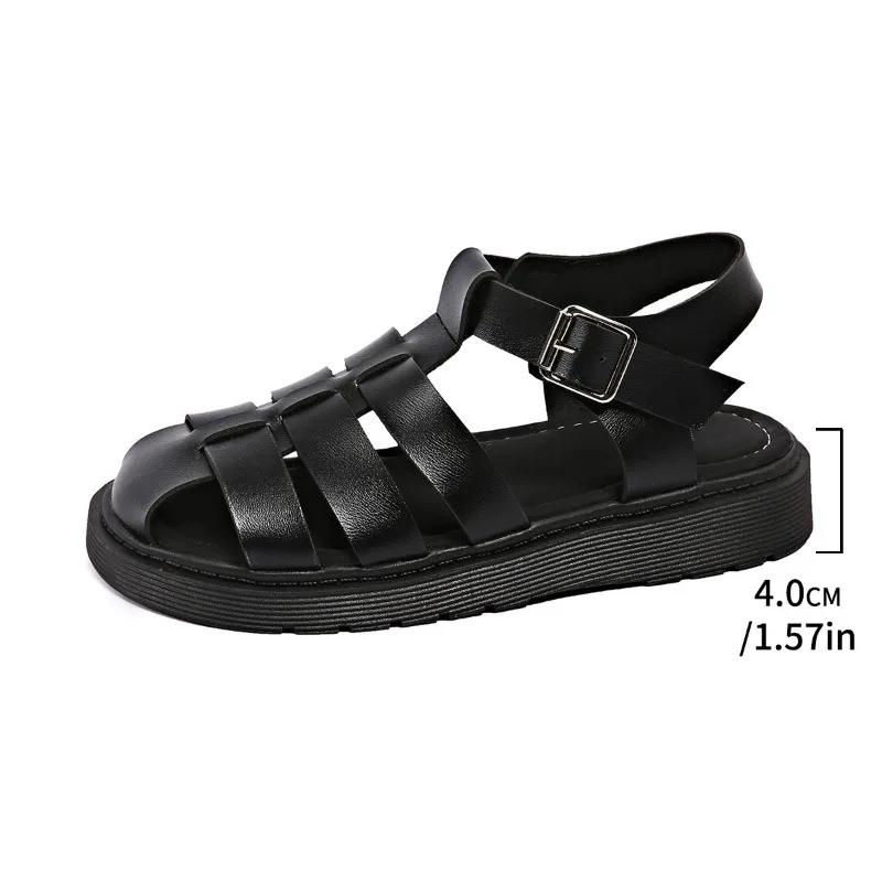 2025 Summer New Rome Closed Toe Women's Sandals Outdoor Casual Platform with Buckle Strap Daily Plus Size Hollow Sandals Zapatos