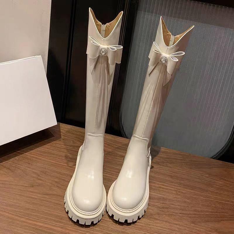 Fashion Trend 2025 Bow Leather Platform Long Boots for Women Cosplay Fashion New Rock Gothic Designer Luxury Knee High Shaft Shoes Woman