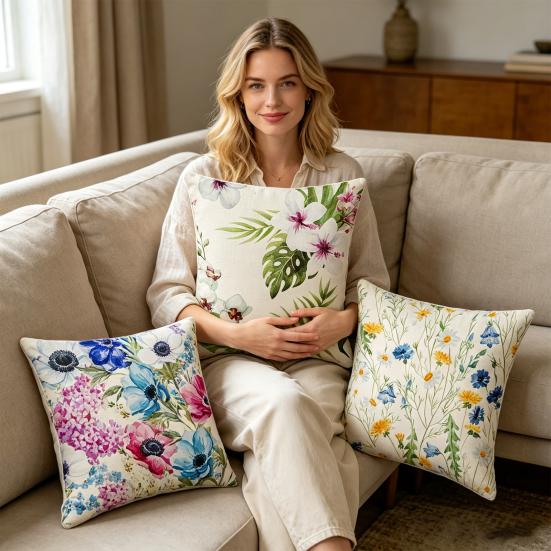 Federa Cuscino con Stampa Floreale, Copricuscino Traspirante per Tutte le Stagioni, Federa Cuscino con Design Botanico Nordico Tropicale, Morbida Custodia Decorativa per Cuscino per Divano Letto Sedia