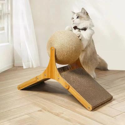 Wooden Cat Scratching Ball 2 In 1 Cat Scratcher Sisal Scratch Board Wear-Resistant Grinding Paw Toy Solid Wood Scraper for Cats